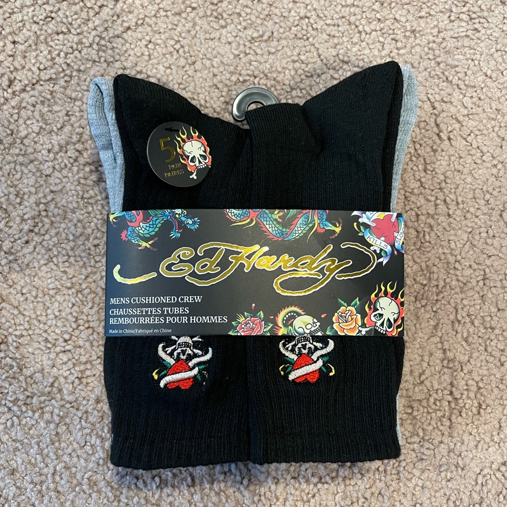 ED HARDY Y2k Men's Cushioned 5pairs Crew Socks